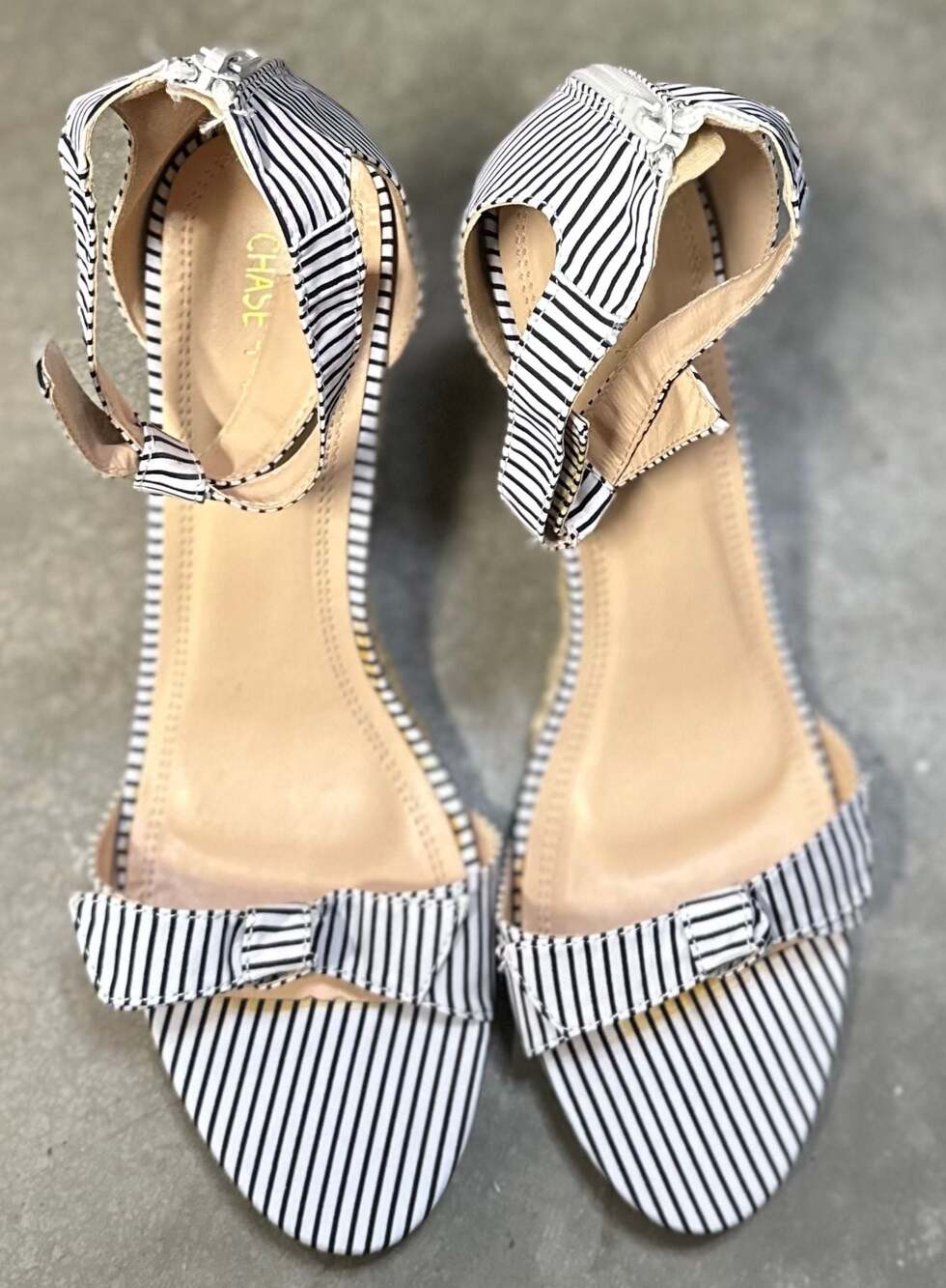 Chase + Chloe Black & White Striped Espadrille Wedge Sandals with Bow Size 11